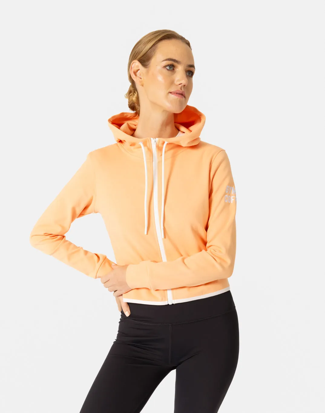 Chill Zip Crop Hoodie in Soft Peach