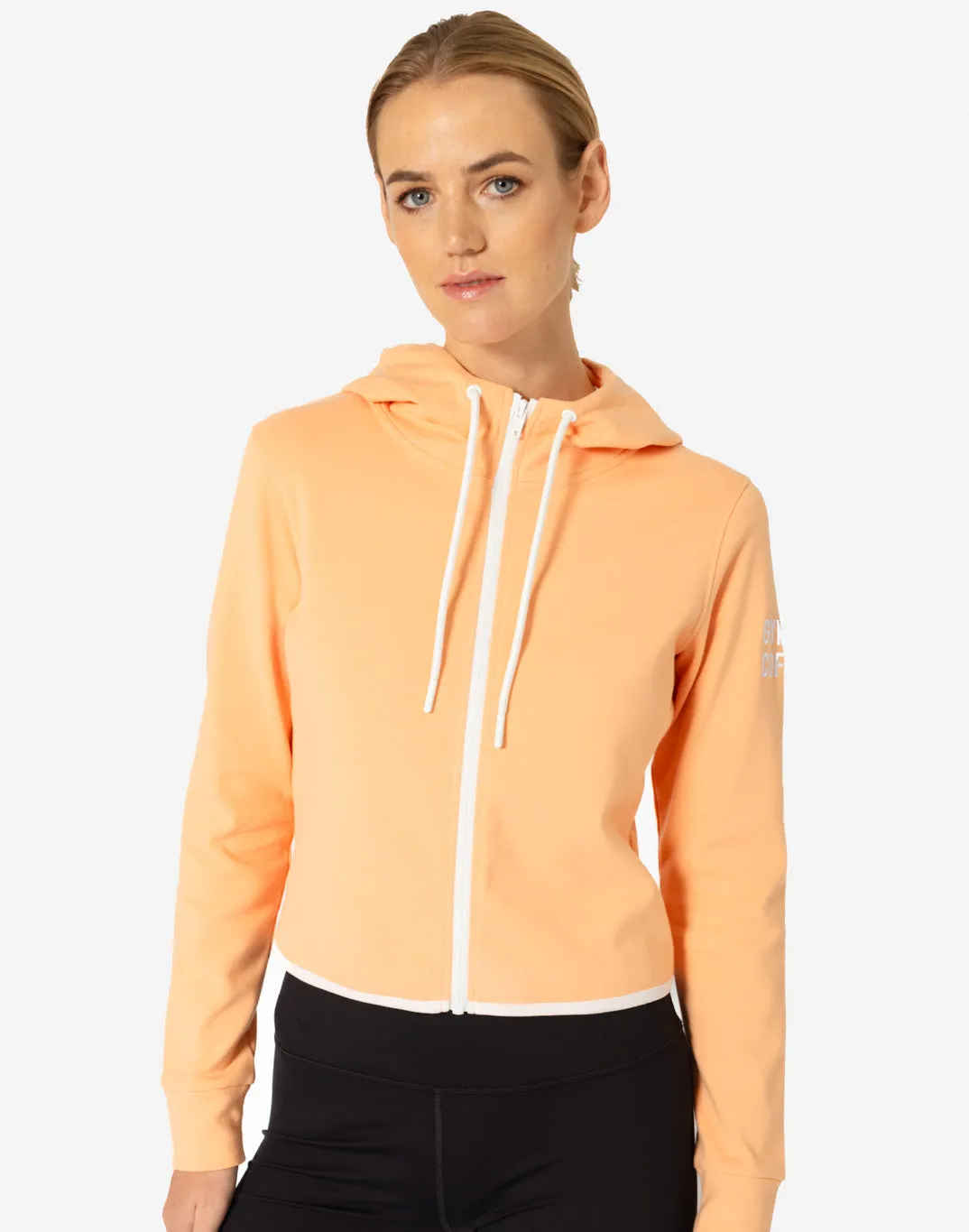 Chill Zip Crop Hoodie in Soft Peach