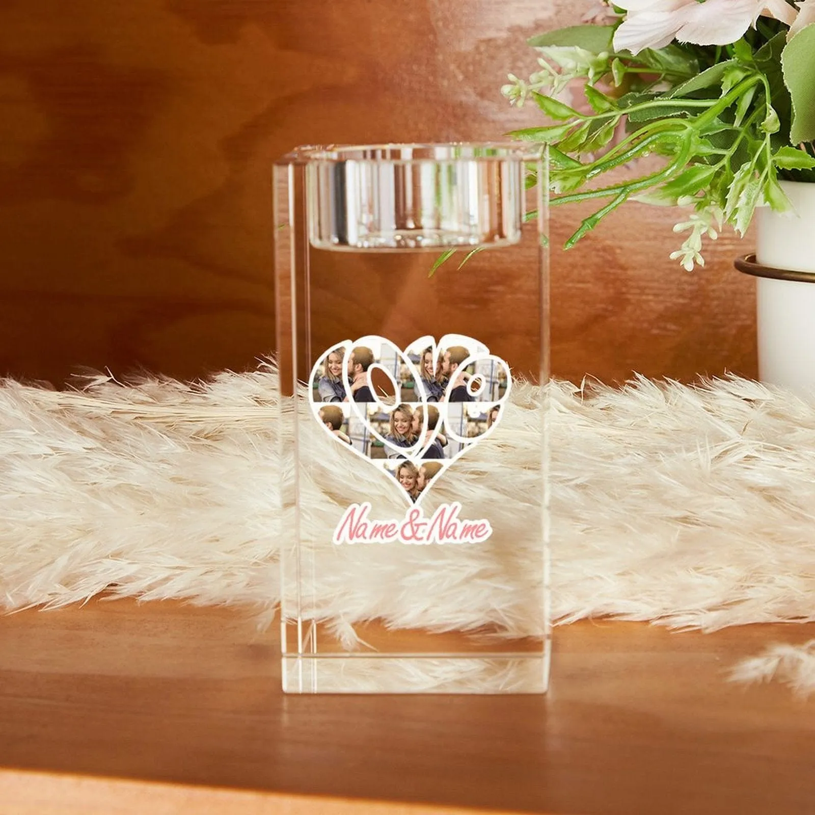 Custom Photo&Name Love You Forever Set of 3 Elegant Crystal Tealight Holders