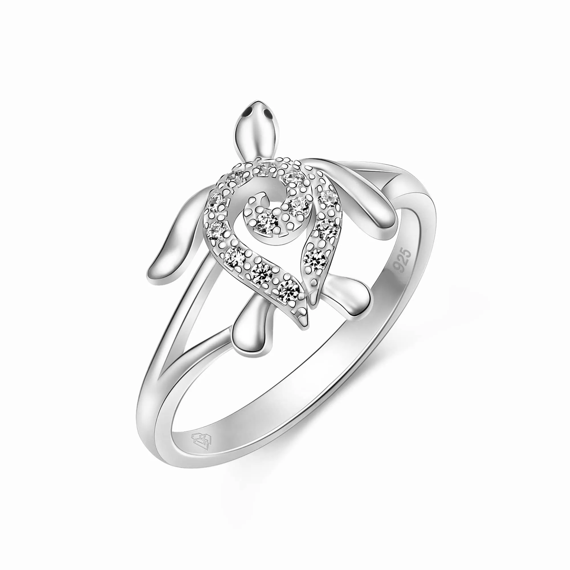 CZ Spiral Shell Turtle Sterling Silver Ring