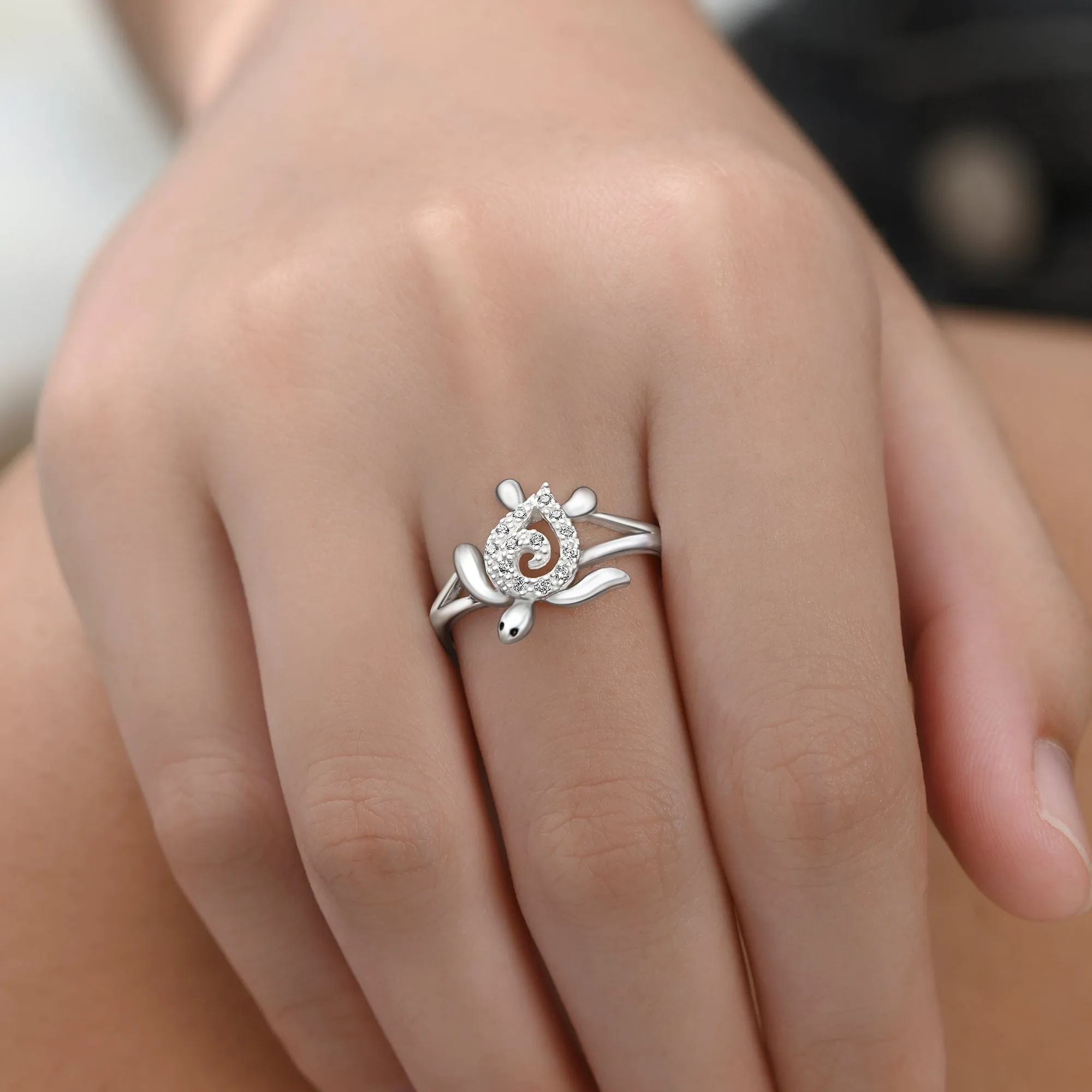 CZ Spiral Shell Turtle Sterling Silver Ring