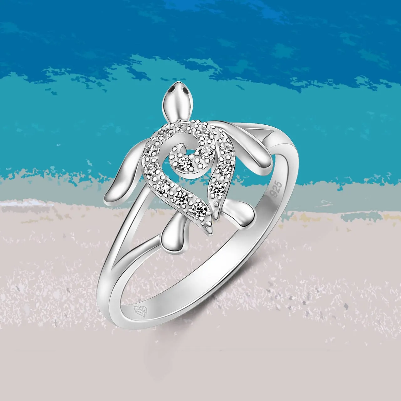 CZ Spiral Shell Turtle Sterling Silver Ring