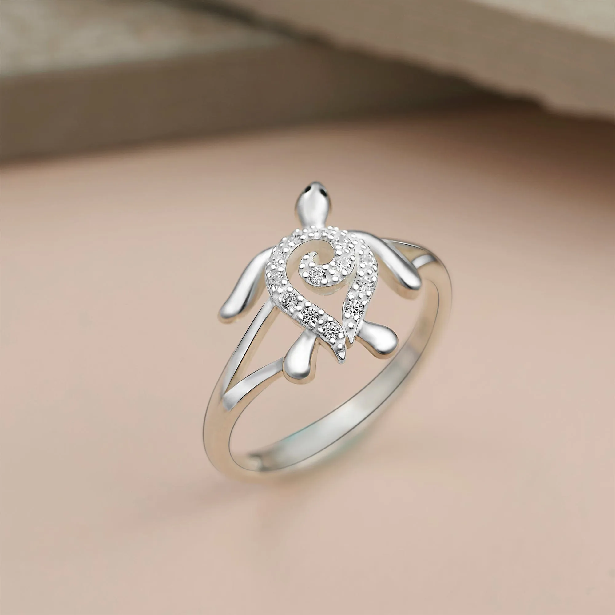 CZ Spiral Shell Turtle Sterling Silver Ring