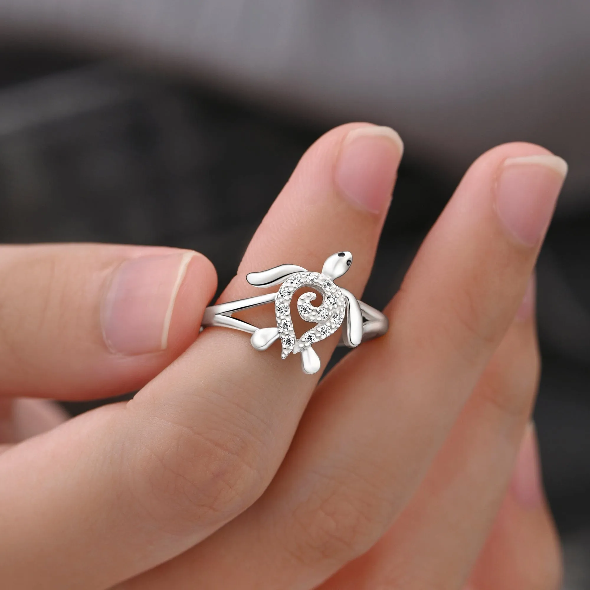 CZ Spiral Shell Turtle Sterling Silver Ring