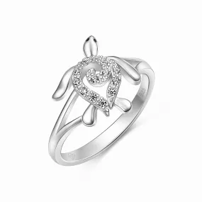 CZ Spiral Shell Turtle Sterling Silver Ring