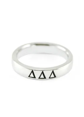 Delta Delta Delta Sterling Silver Skinny Band Ring with Black Enamel