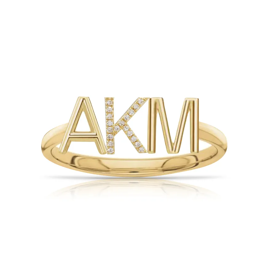 Diamond/Solid Mixed Initials Ring