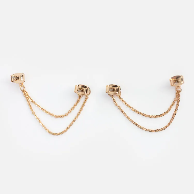 Double Piercing Dangle Chain Earrings