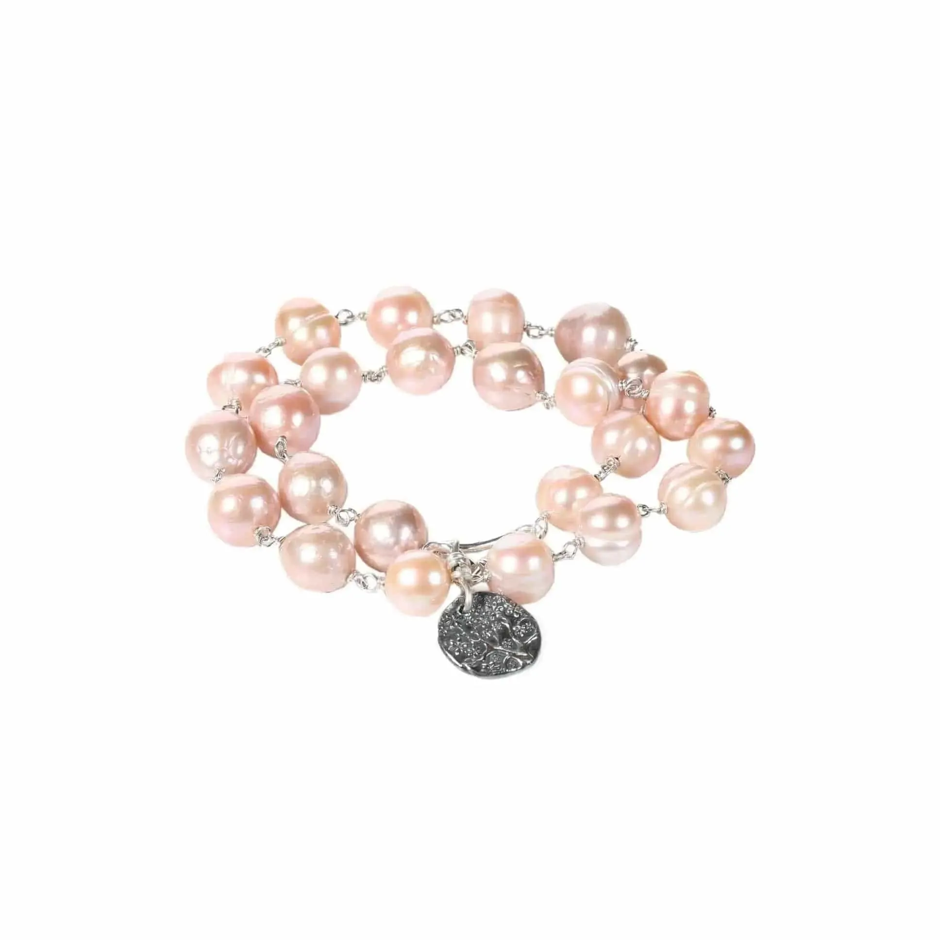 Double Wrap Sterling Silver Pearl Bracelet