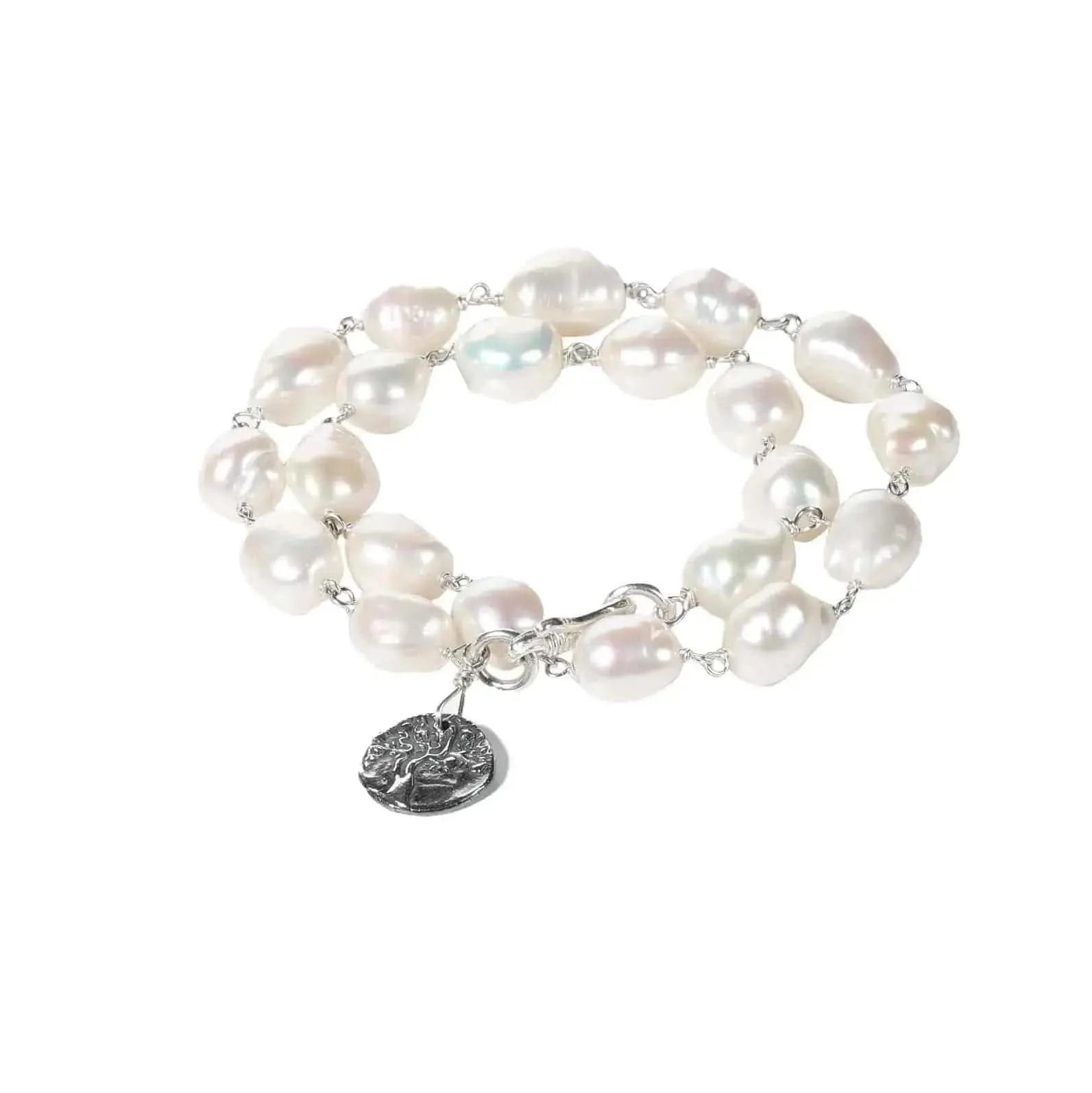 Double Wrap Sterling Silver Pearl Bracelet