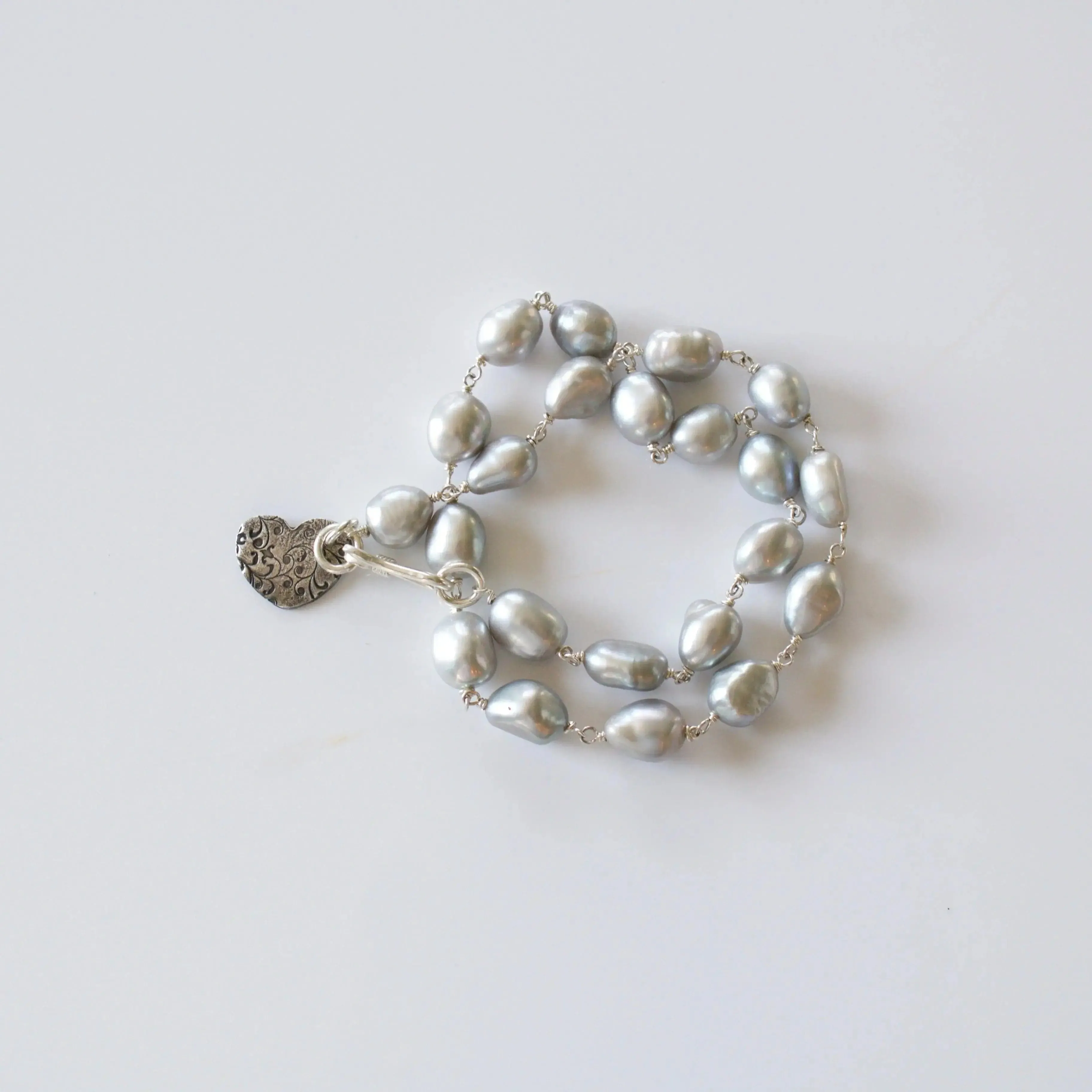 Double Wrap Sterling Silver Pearl Bracelet