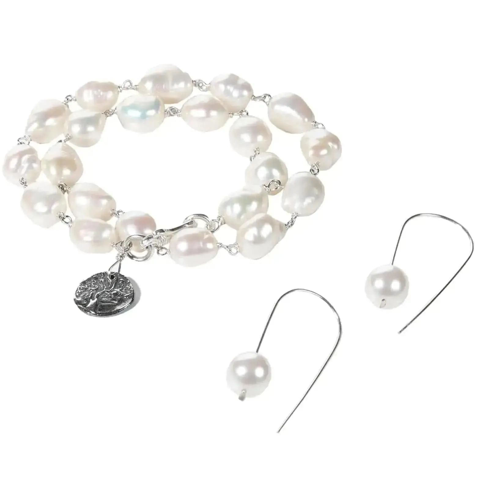 Double Wrap Sterling Silver Pearl Bracelet