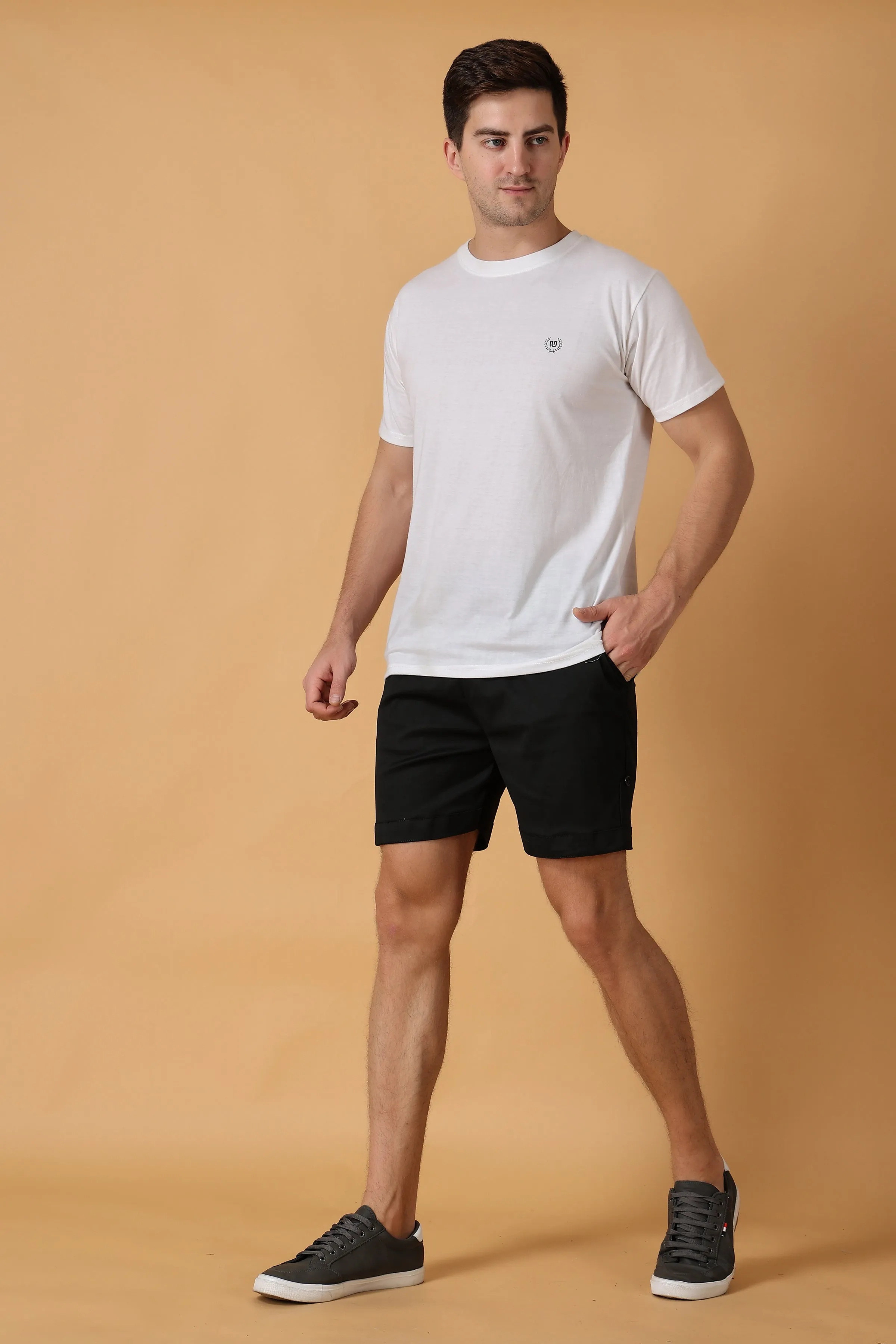 Eerie Black Cotton Lycra Shorts