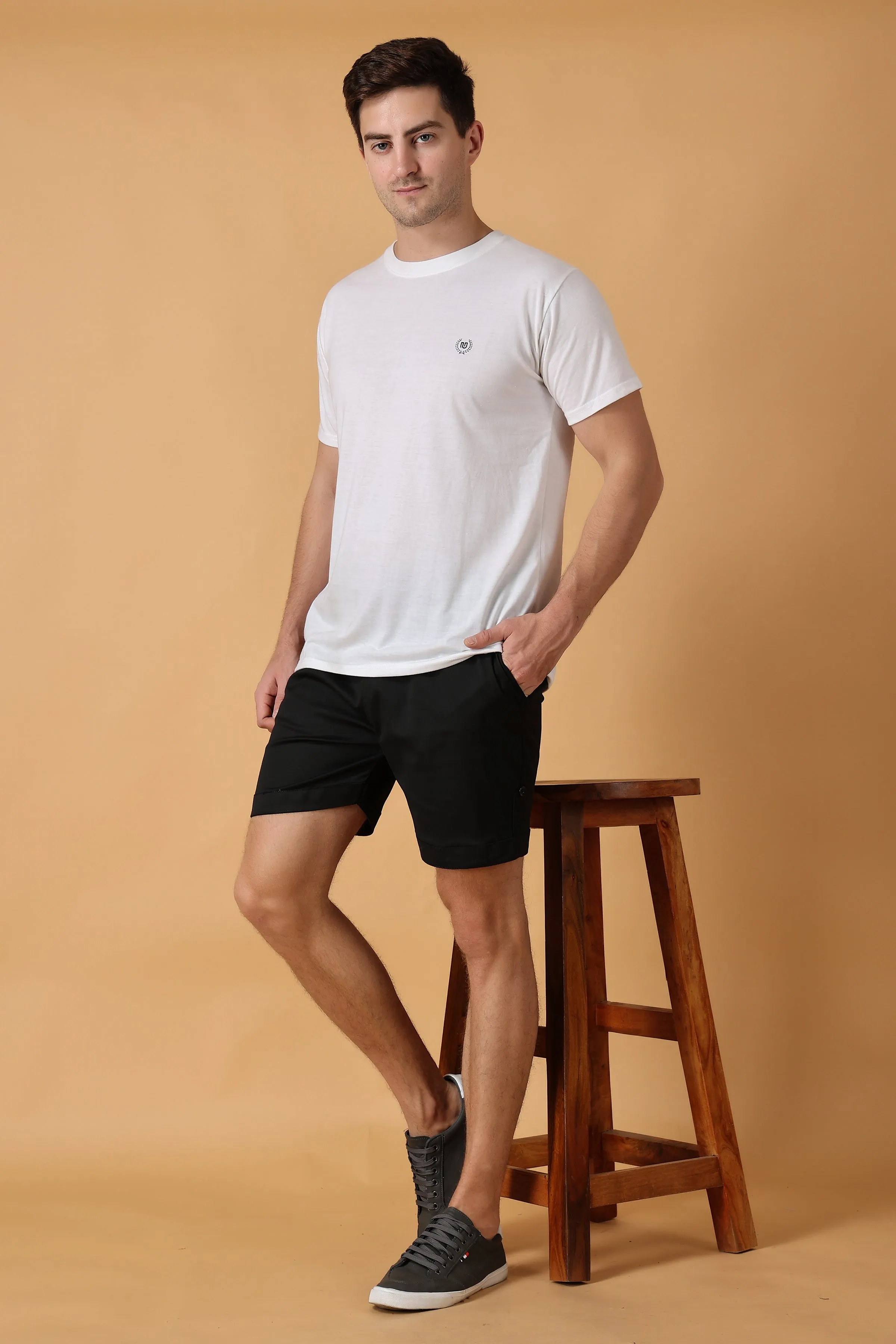 Eerie Black Cotton Lycra Shorts