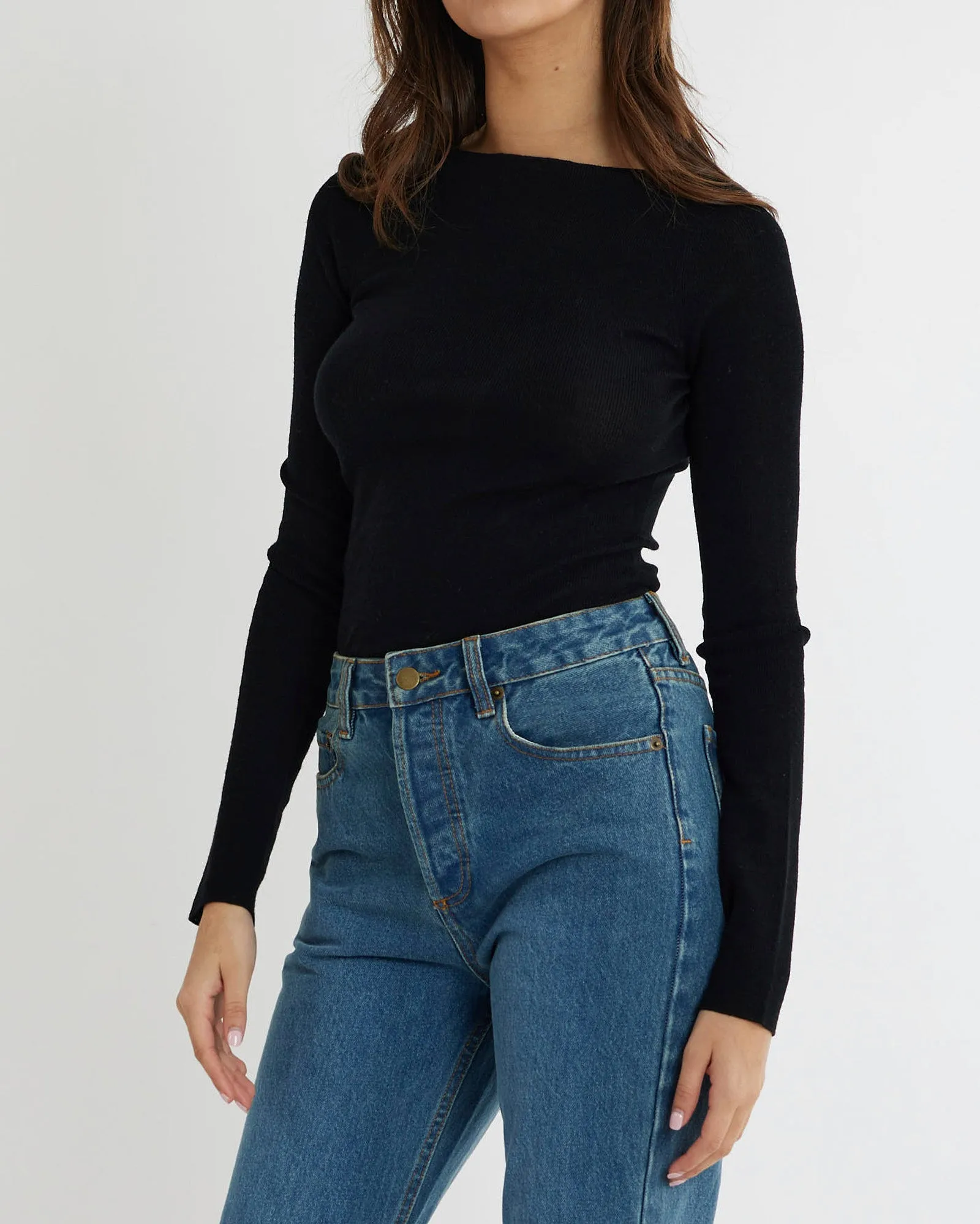 Ellie Merino Knit Boat Neck - Black