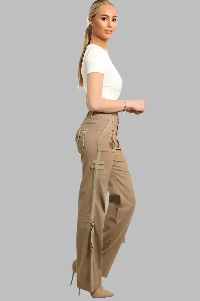 Embroidered Sequinned Detail Cargo Trousers