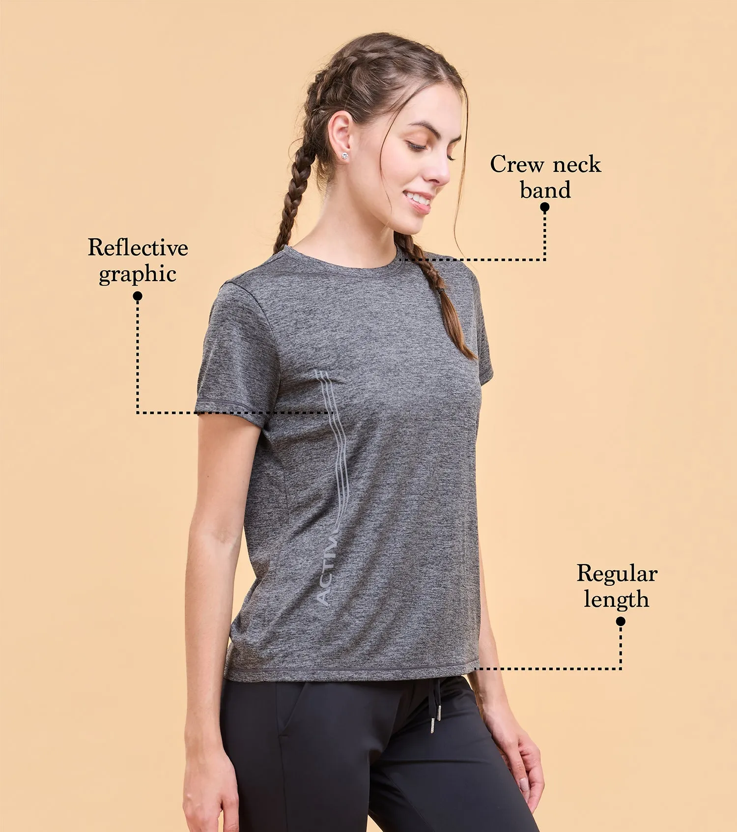 Enamor Womens Athleisure A309- Basic Workout Dry Fit Crew Neck Activewear Tee