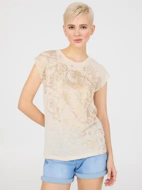 Foil Paisley Print Short Dolman Sleeve T-Shirt