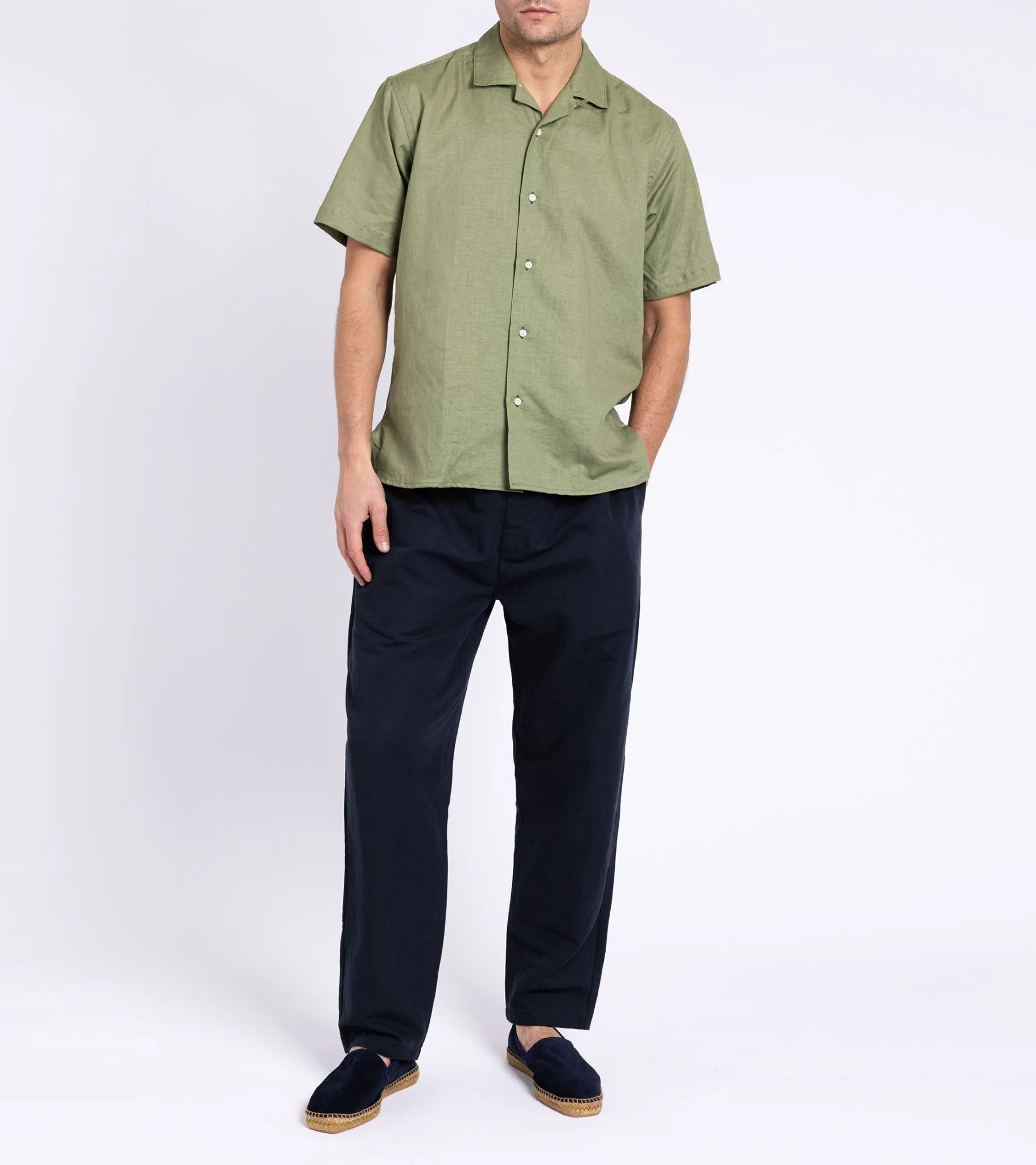 Gitman Vintage Cotton Linen Camp Collar Shirt: Sage