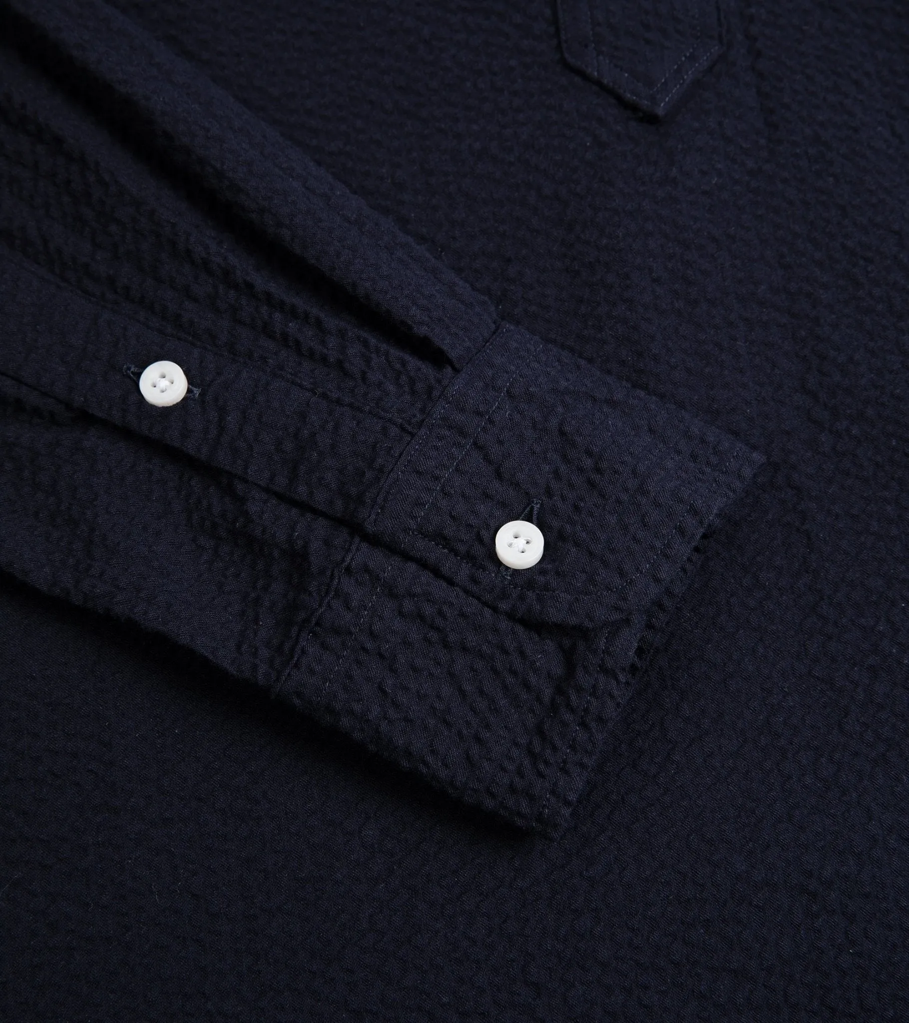 Gitman Vintage Cotton Seersucker Band Collar Popover Shirt: Navy