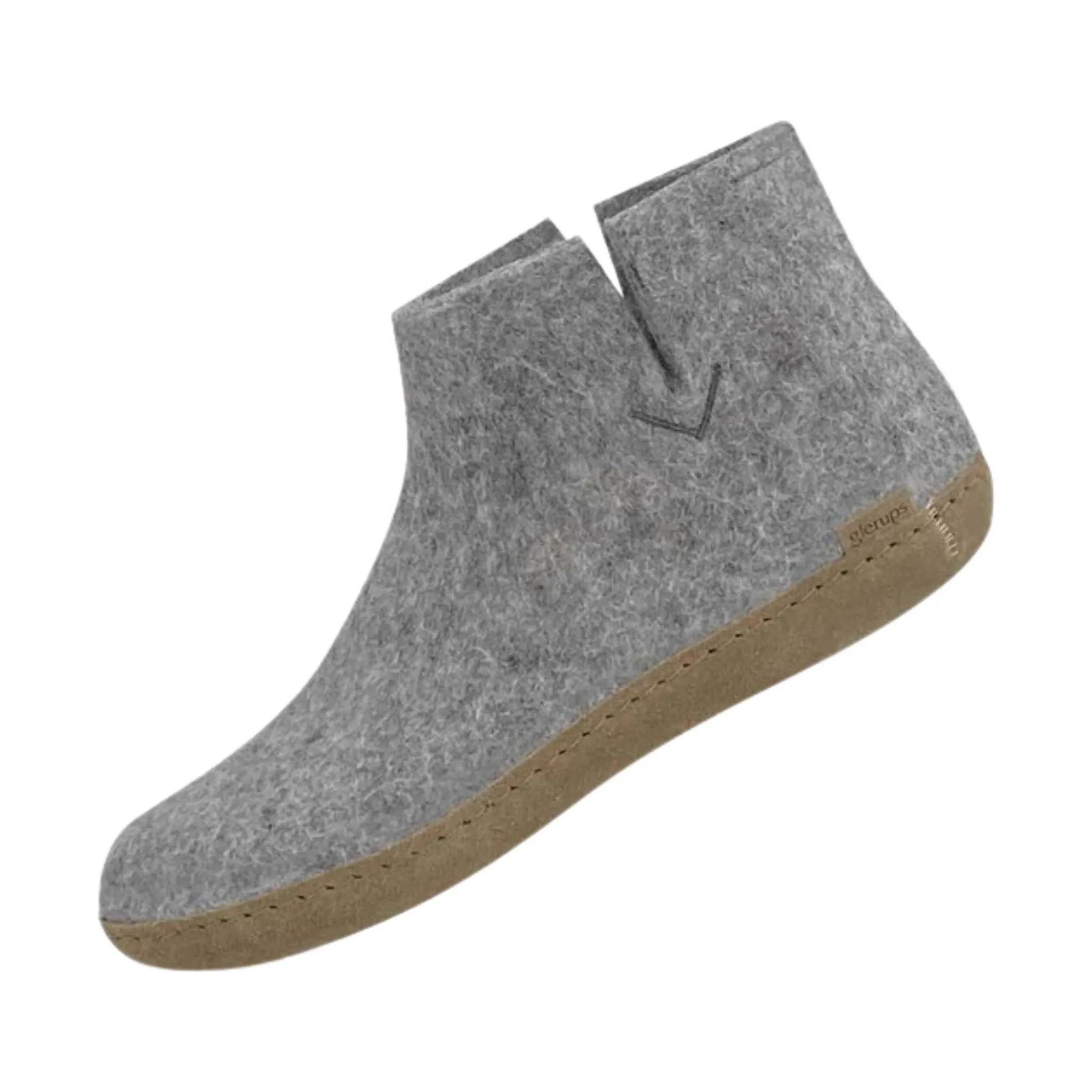 Glerups Boot With Leather Sole Slipper - Grey Suede