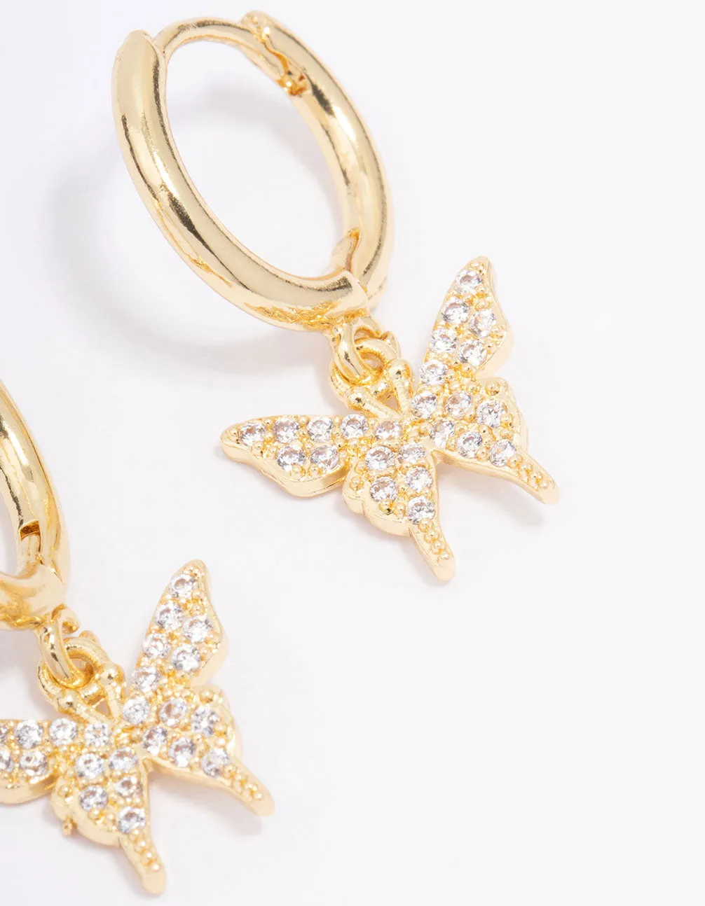 Gold Plated Cubic Zirconia Pave Butterfly Hoop Earrings