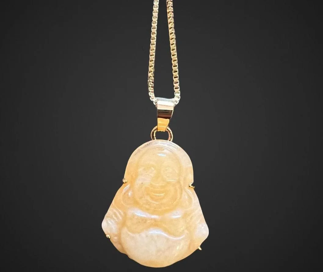 Gold Plated Jade Laughing Mini Buddha Pendant Necklace