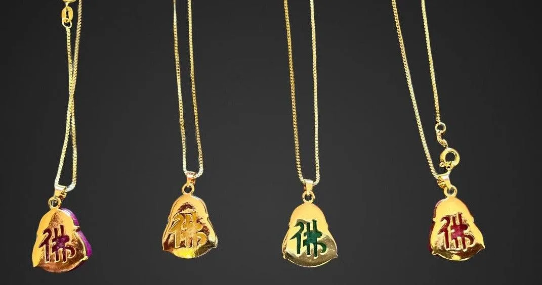 Gold Plated Jade Laughing Mini Buddha Pendant Necklace