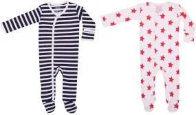 GOTS Certified Organic Cotton Footed Sleepwear (2 Pack, Stripes/Star)