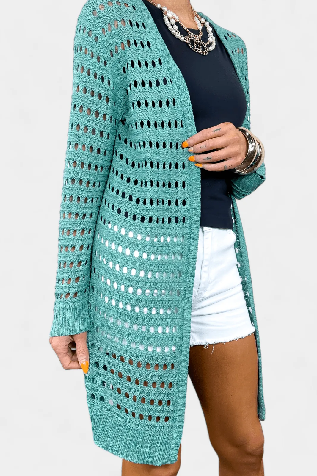 Green Open Knit Cardigan