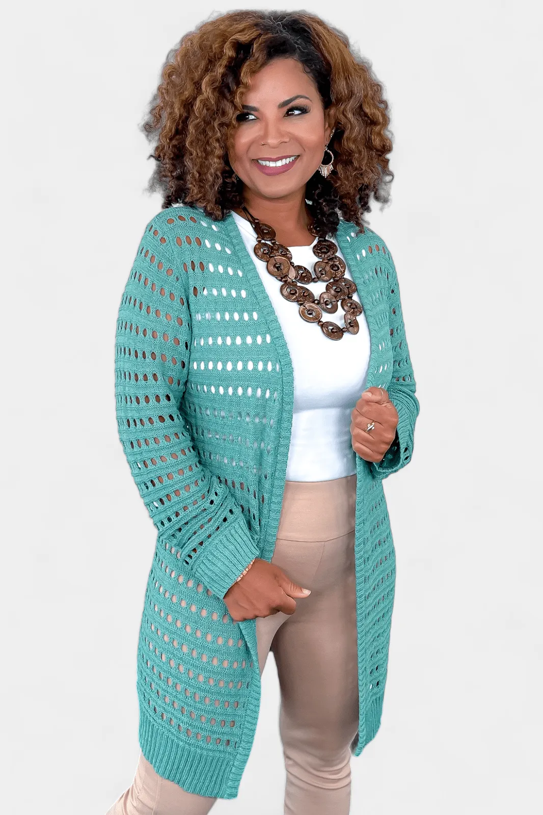 Green Open Knit Cardigan