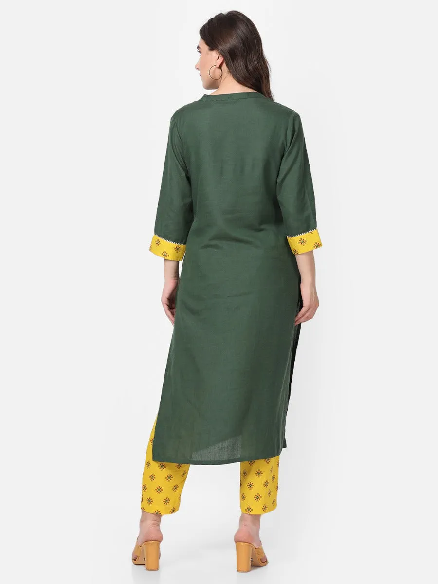 Green Solid Kurta With Trouser