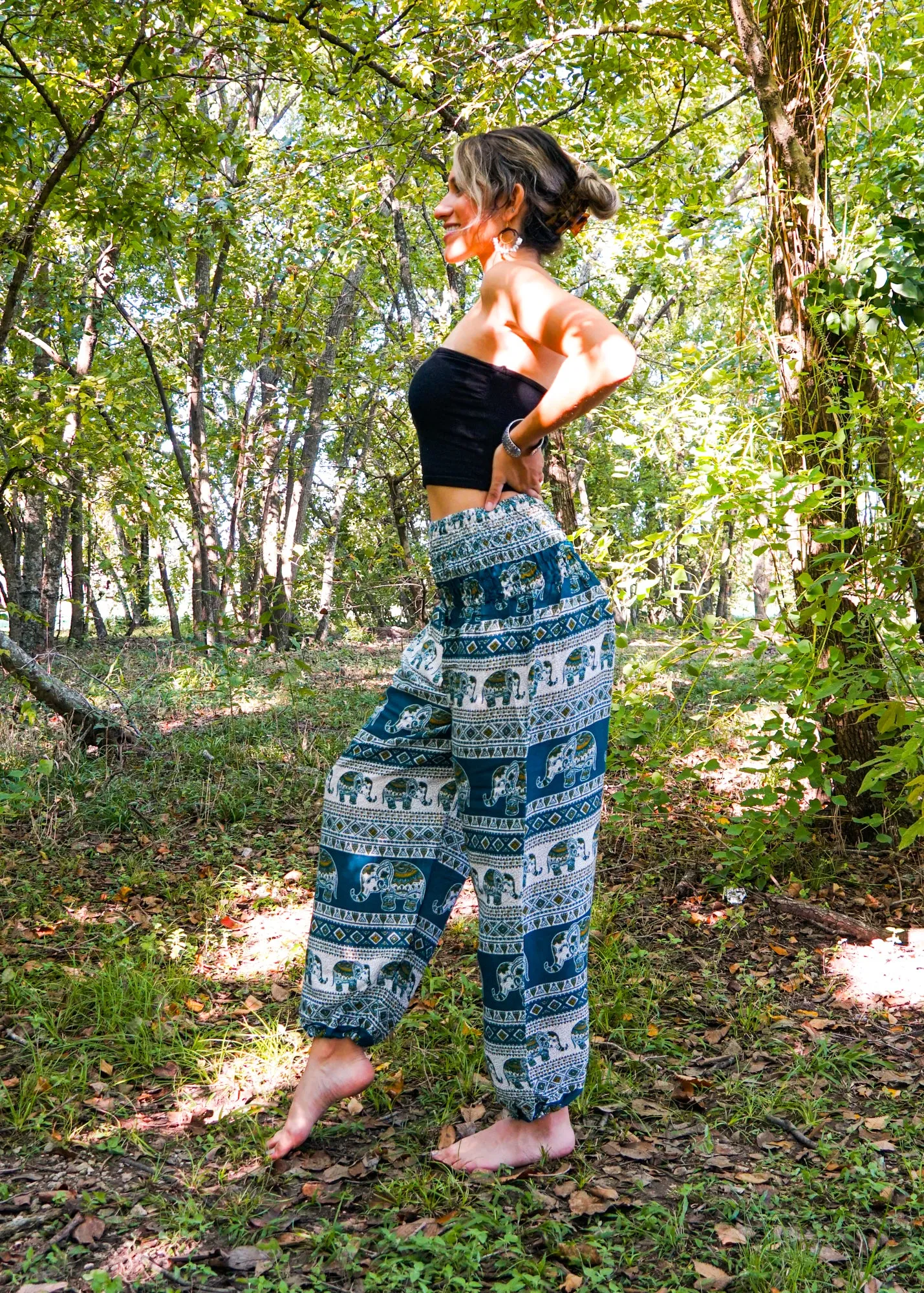 Green Tribal Elephant Harem Pants