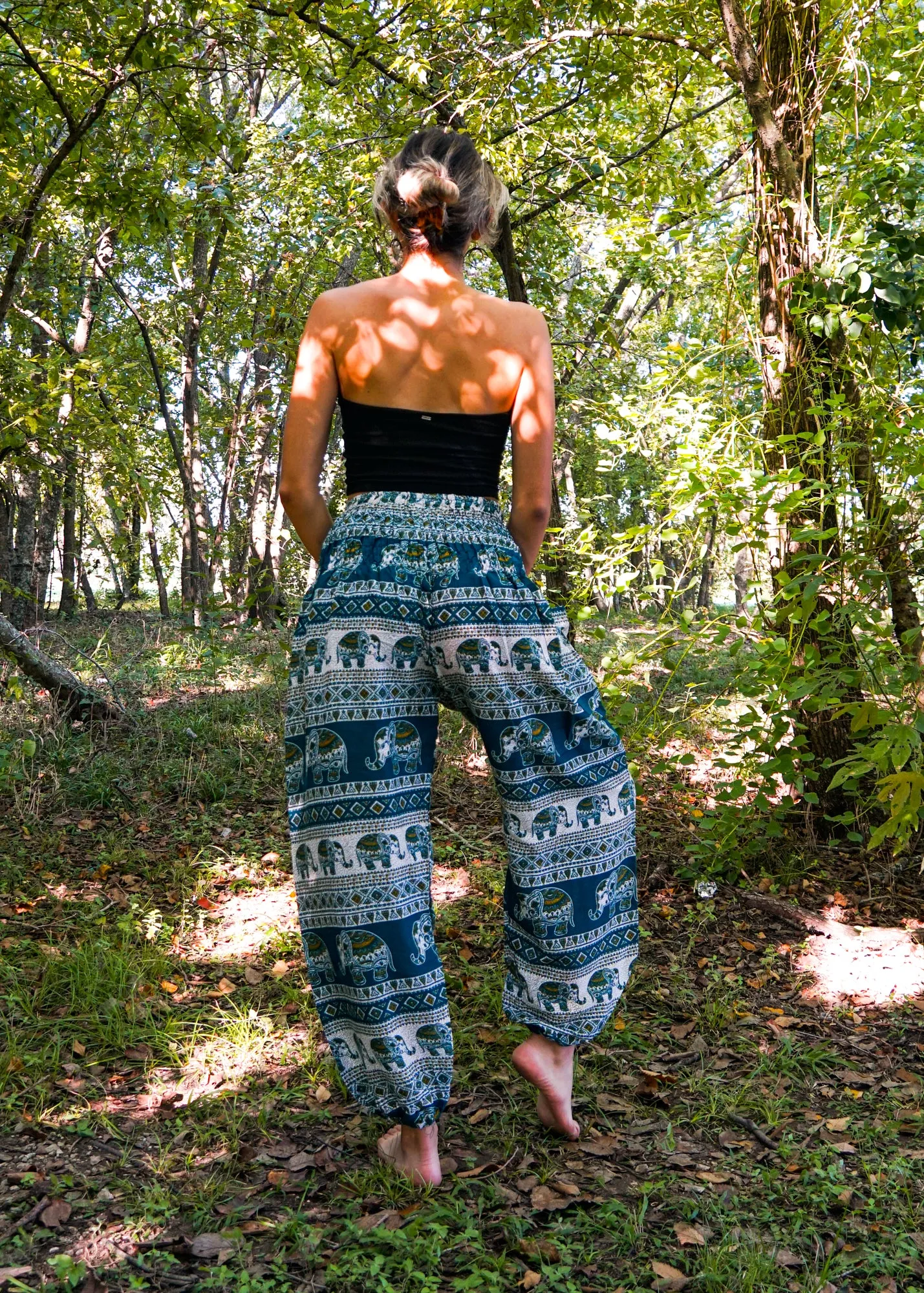 Green Tribal Elephant Harem Pants