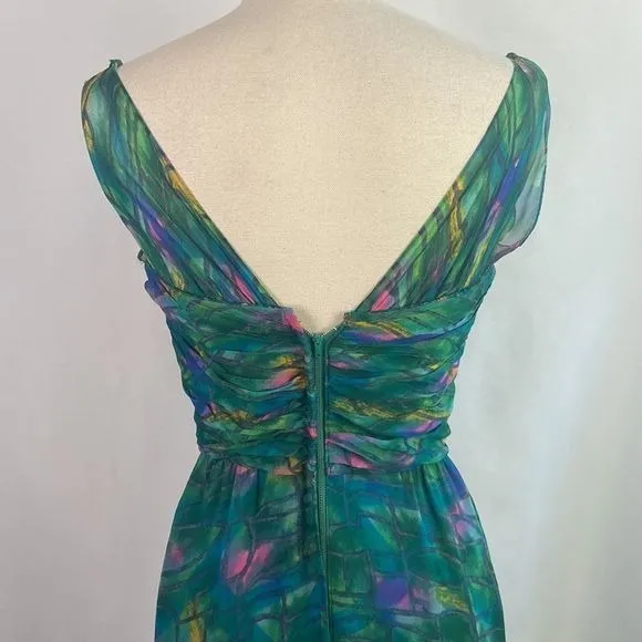 GreenPrintPleated Bodice Vintage Dress