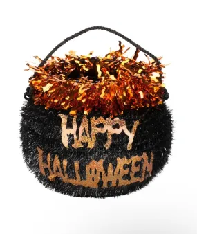 Handmade Happy Halloween Tinsel Pot - Black and Orange