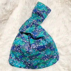 Handmade Japanese Knot bag - Green Floral *Size S*