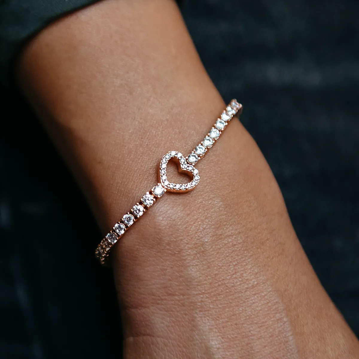 Heart Tennis Bracelet in Rose Gold