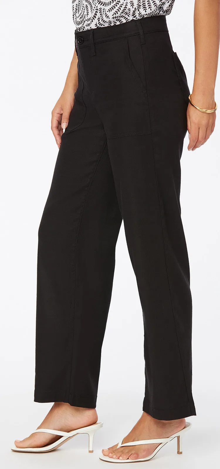 High Waisted Wide Leg Ankle Trouser Zwart Stretch Linnen | Black