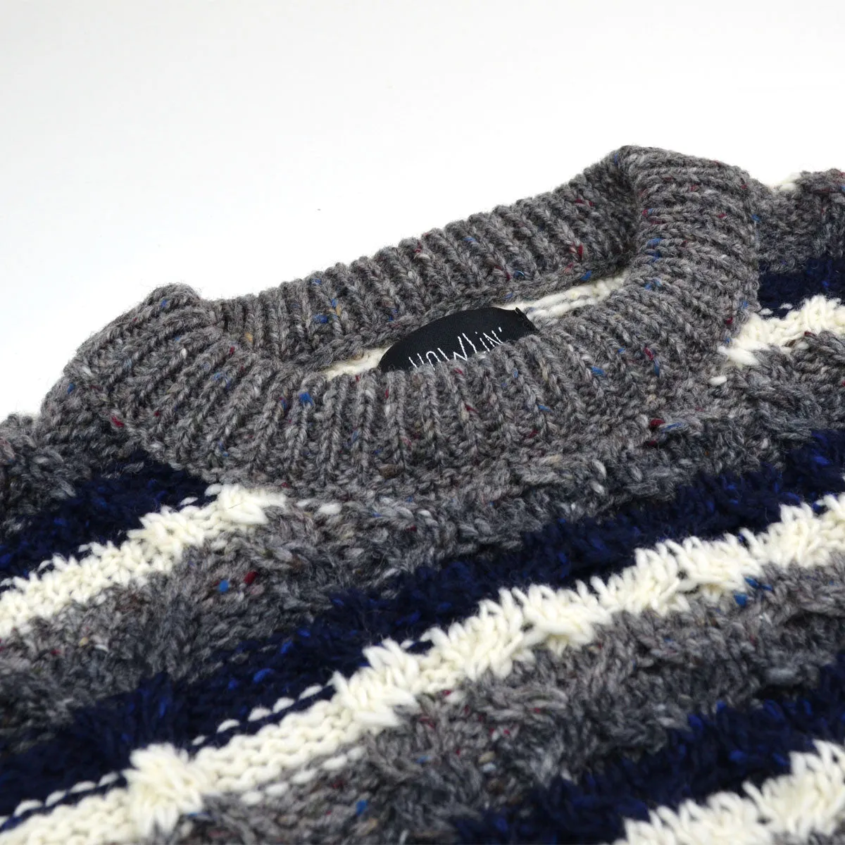 Howlin' - Moodyman Wool Sweater - Grey / Navy / Ecru Stripes