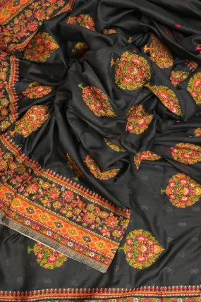 Jet Black Color Kani Silk Saree