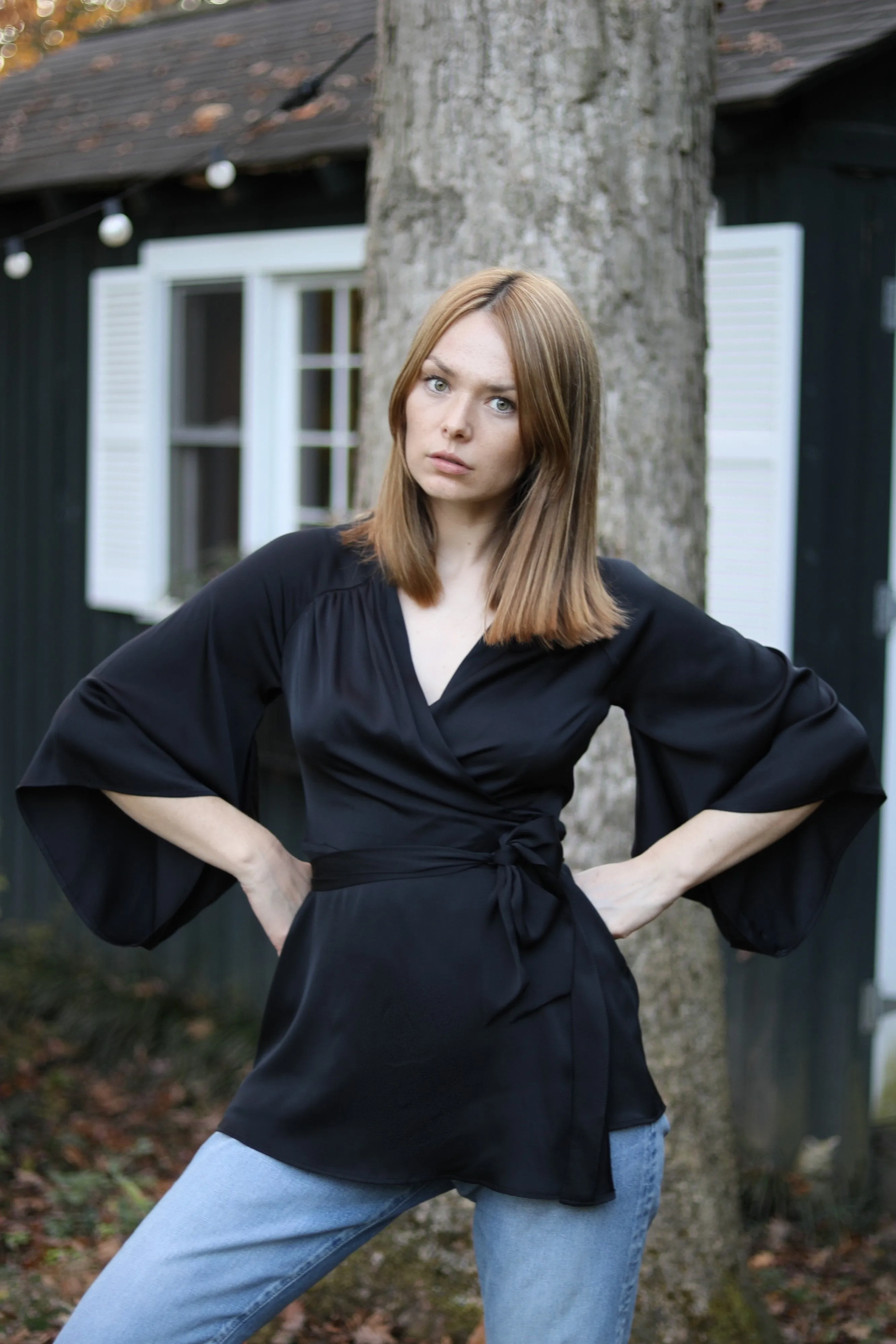 Juno Kimono Top / Black Silk