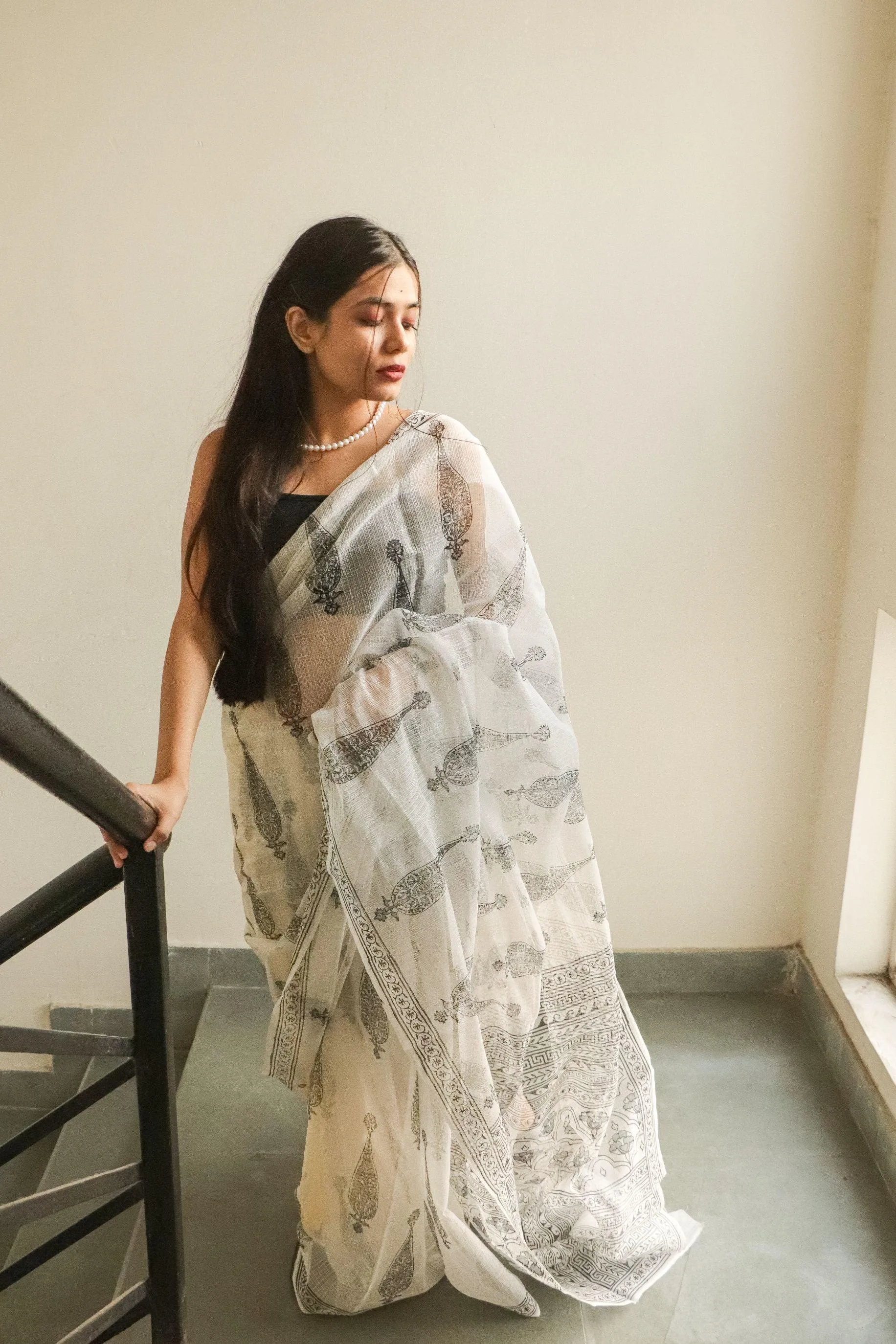 Kaisori Bagh Jasmine Kota blockprinted silk cotton saree