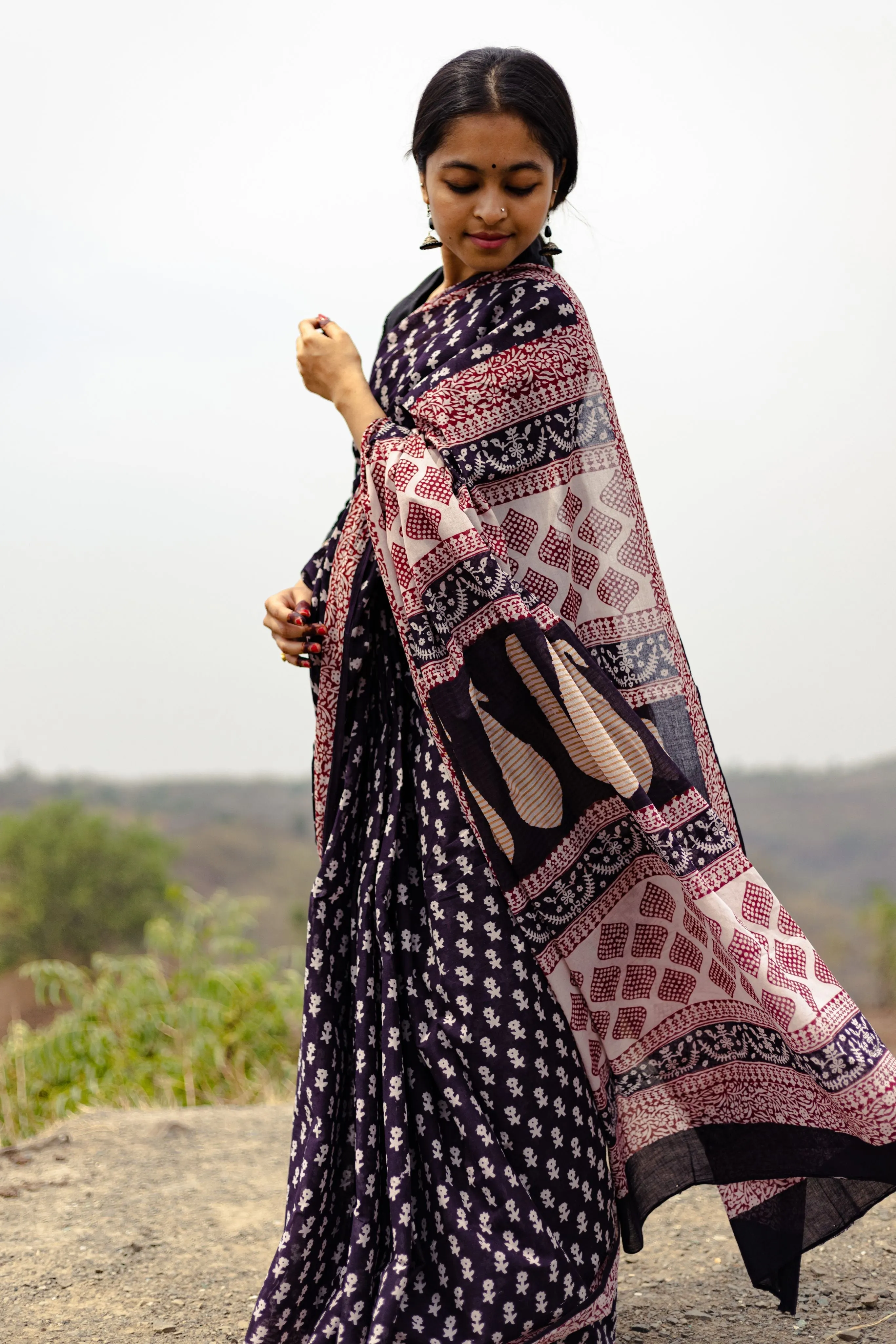 Kaisori Nandana Genda handblockprinted cotton saree