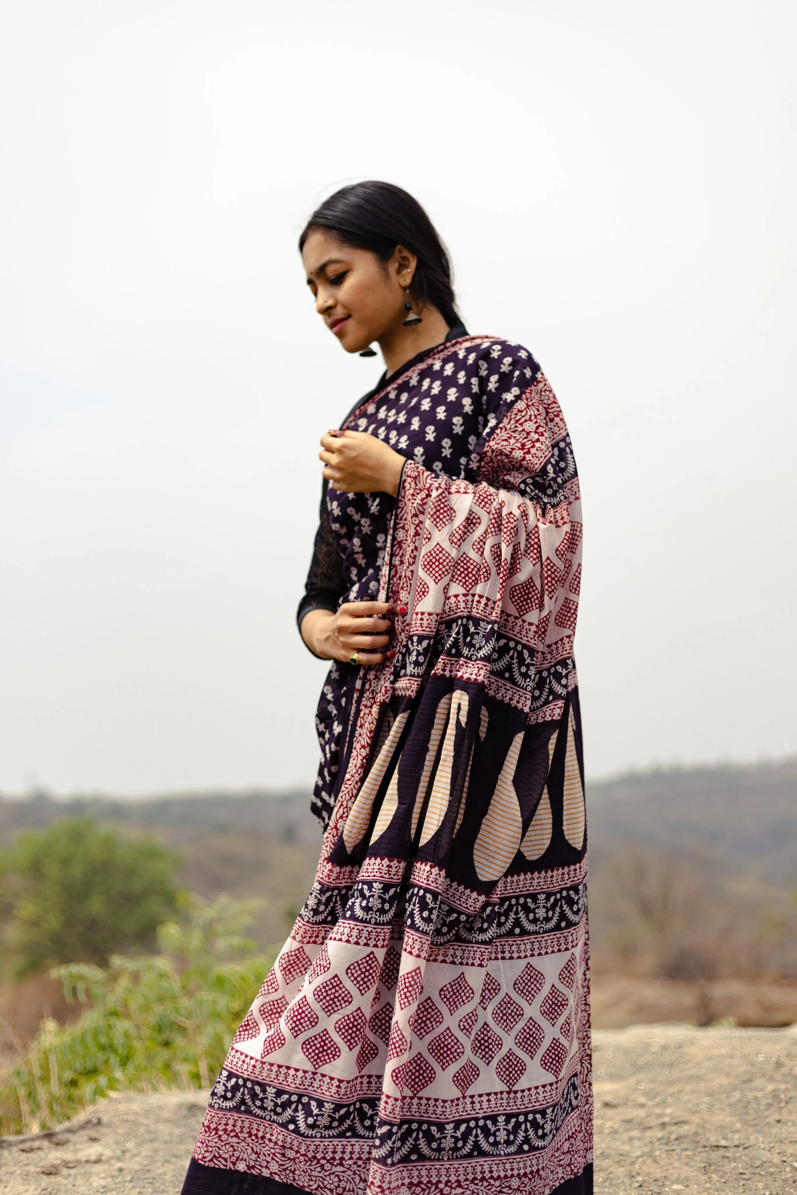 Kaisori Nandana Genda handblockprinted cotton saree