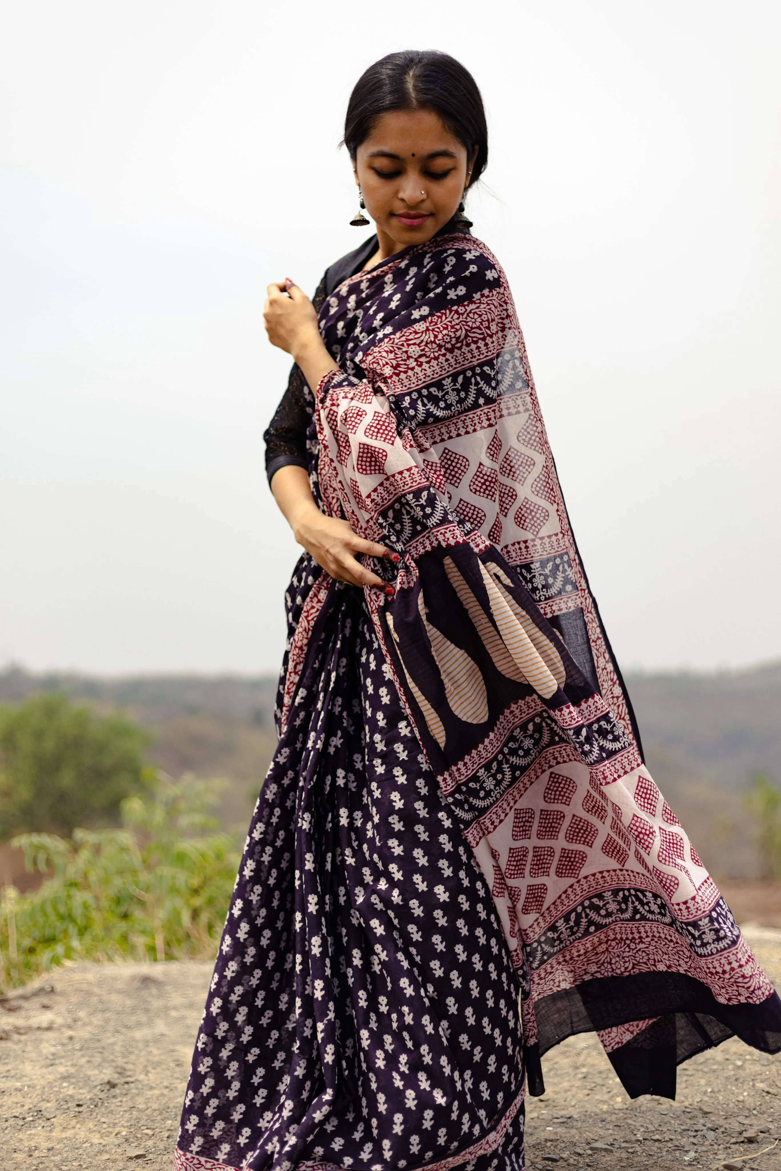 Kaisori Nandana Genda handblockprinted cotton saree