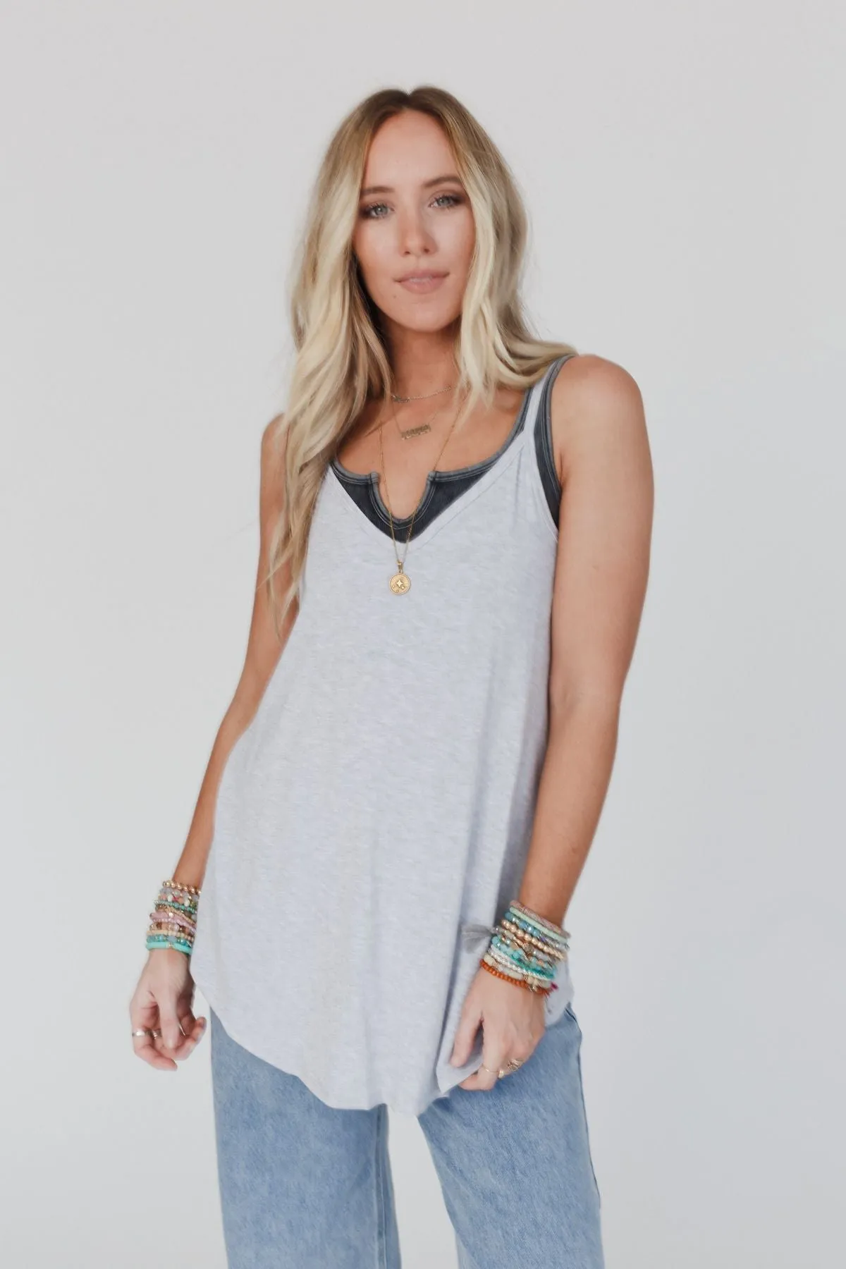 Keep It Simple Reversible Tank Top - Heather Gray