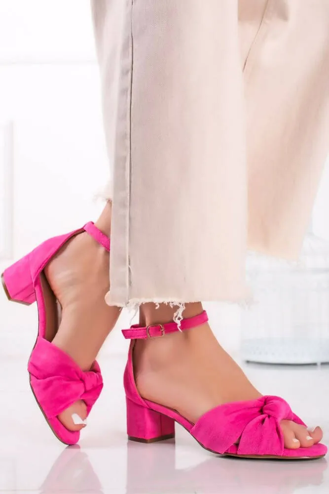 Ladies Suede Bow Knot Strap Midi Heels