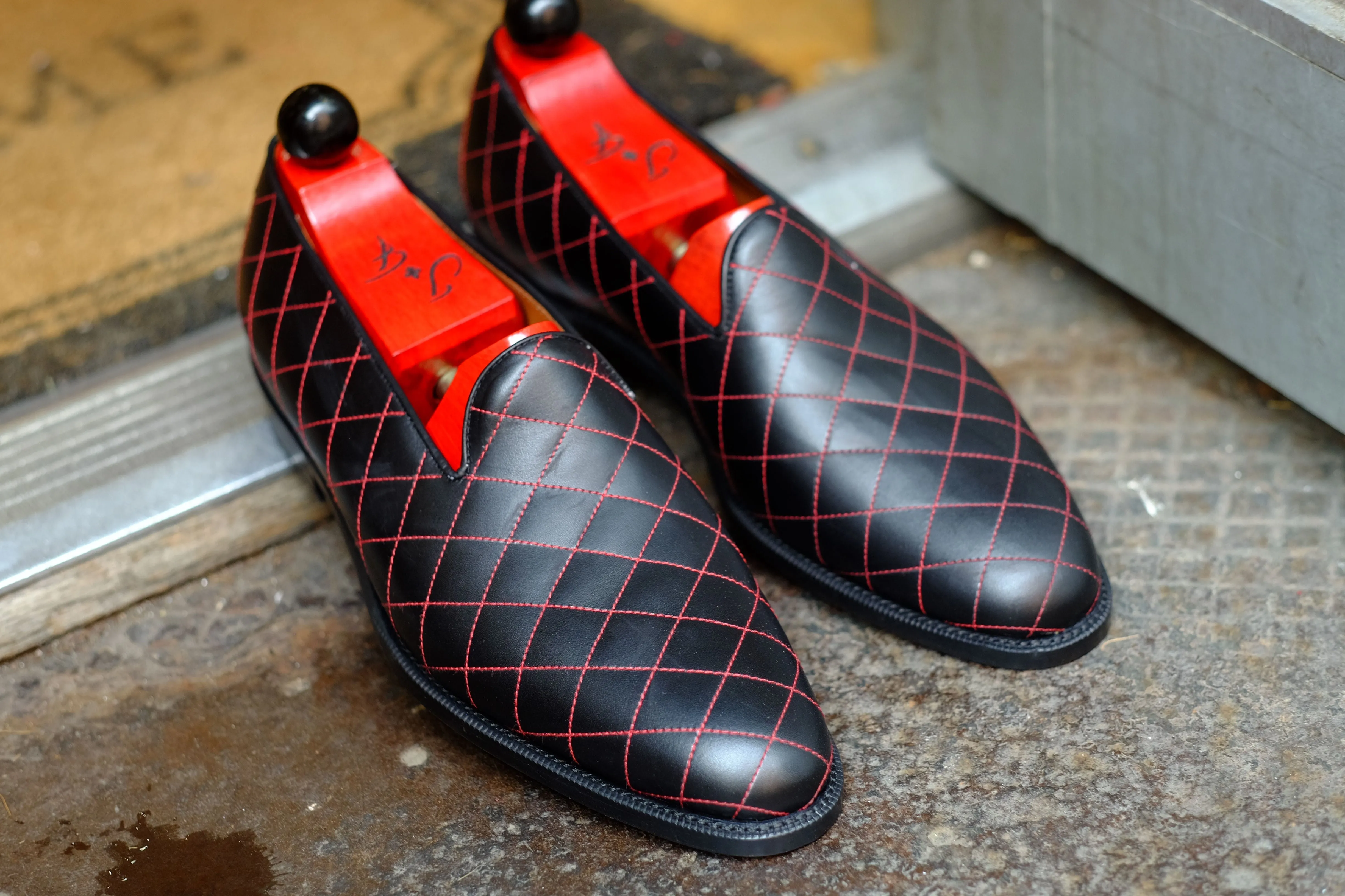 Laurelhurst II - MTO - Quilted Black Calf / Red Stitching - TMG Last - Single Leather Sole