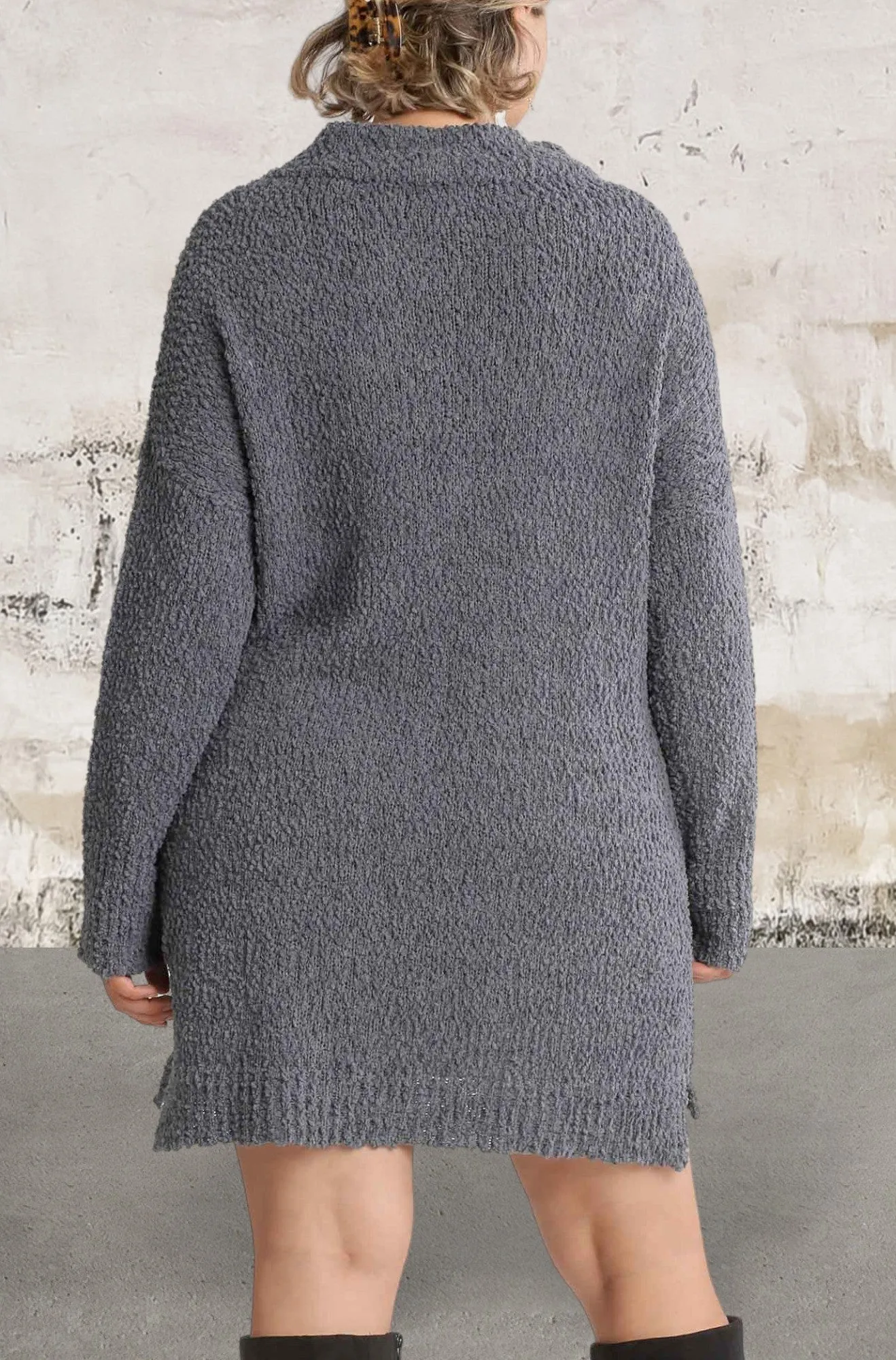 Longsleeve High Cowl Neck Bouclé Sweater Dress